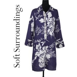 Soft Surroundings Beaded Floral Dress/Swimsuit Cover-up/Kaftan Large